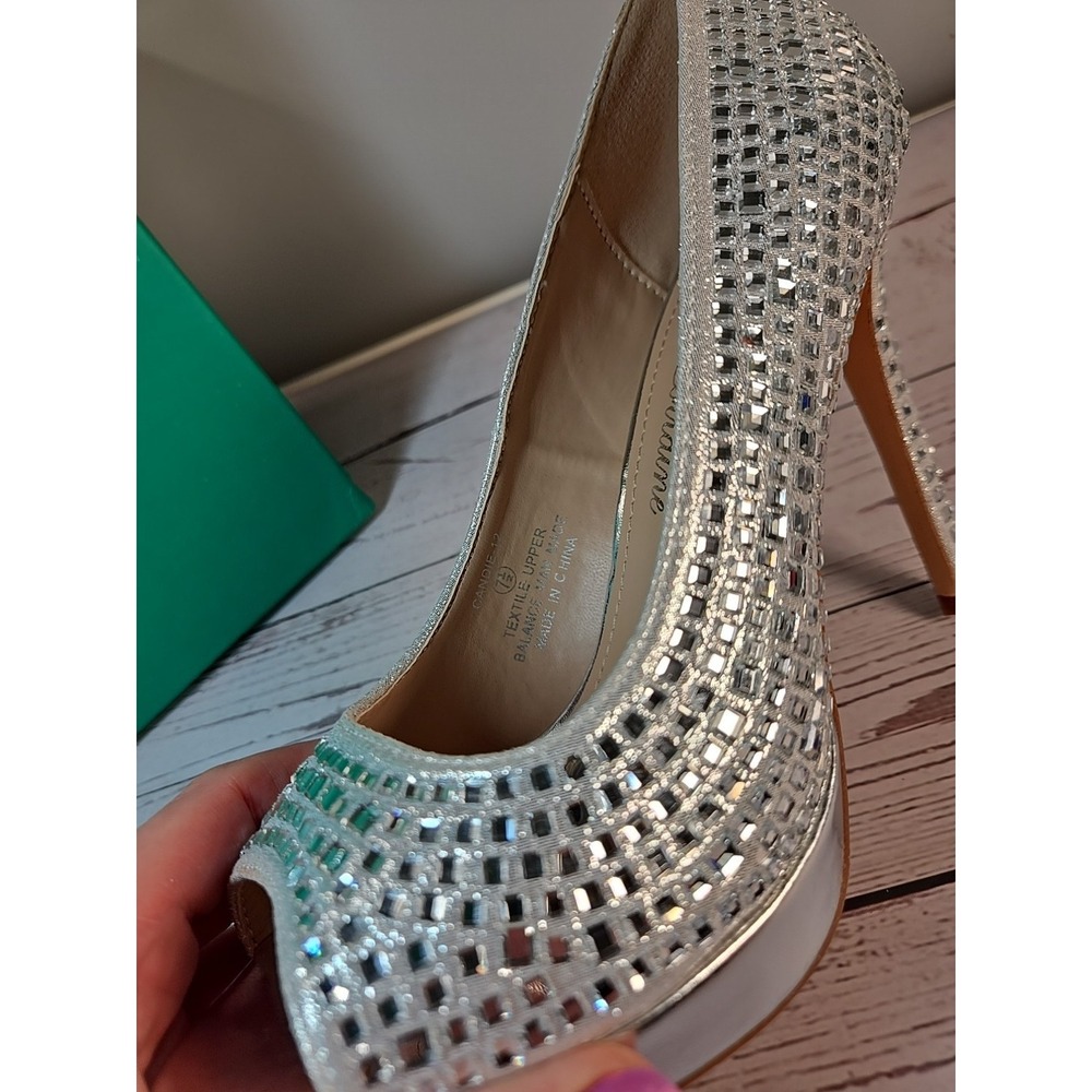 Lauren Lorraine Candie 12 Rhinestone Platform Wedding Dress Pumps Sz 7.5 Holiday - Picture 4 of 8